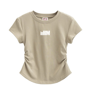 inHIM Logo Ruched Sides Crop T-shirt