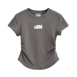 inHIM Logo Ruched Sides Crop T-shirt