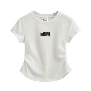 inHIM Logo Ruched Sides Crop T-shirt