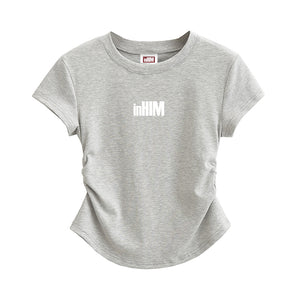 inHIM Logo Ruched Sides Crop T-shirt